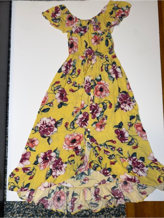Band of Gypsies Dresses & Skirts - BAND OF GYPSIES Yellow Floral Maxi Dress Off Shoulder Ruffle High Low Hem Small